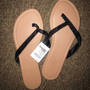 Black Glitter Flip Flops